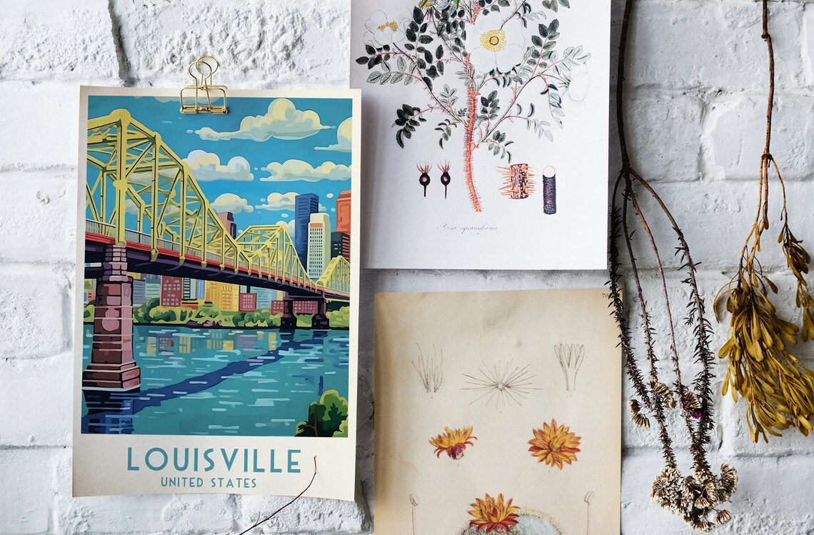 Louisville United States Vintage Yellow Truss Bridge Skyline Poster - Image 4