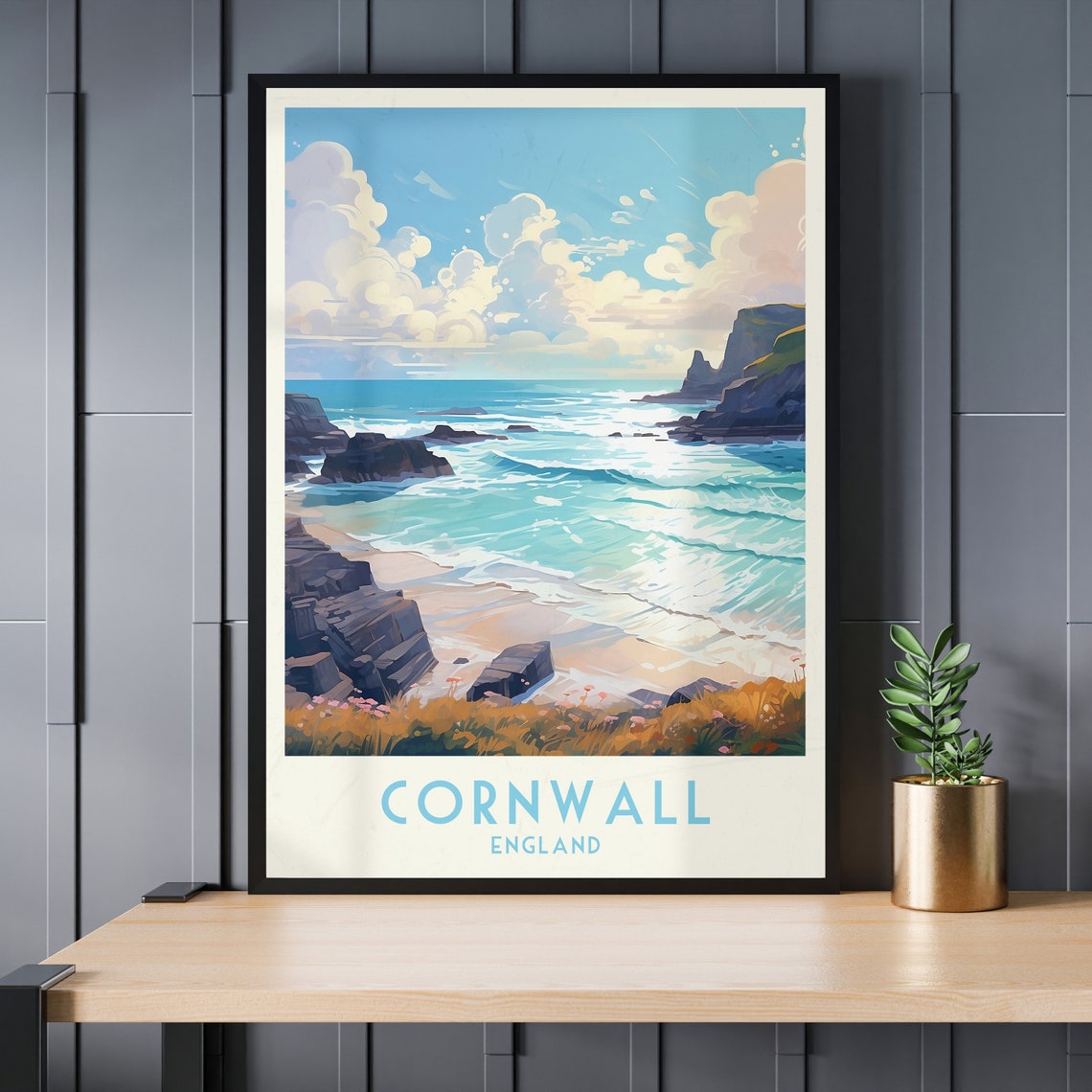 Cornwall England Rocky Coast Turquoise Waves Beach Travel Poster - Image 3