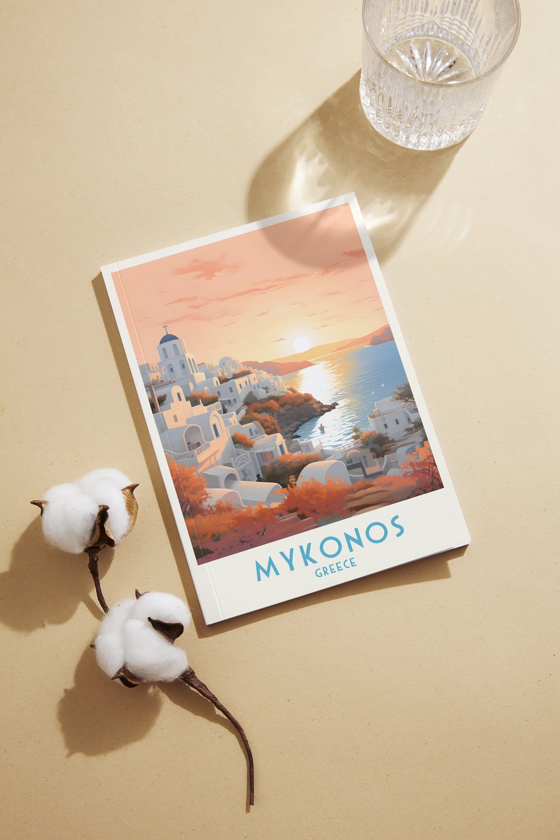 Mykonos Whitewashed Town Sunset Aegean Vintage Greece Travel Poster - Image 2