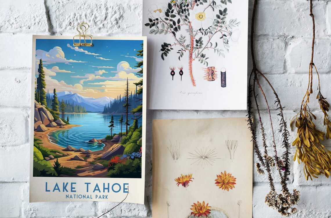 Lake Tahoe National Park Vintage Sunset Shoreline Scene Poster - Image 4