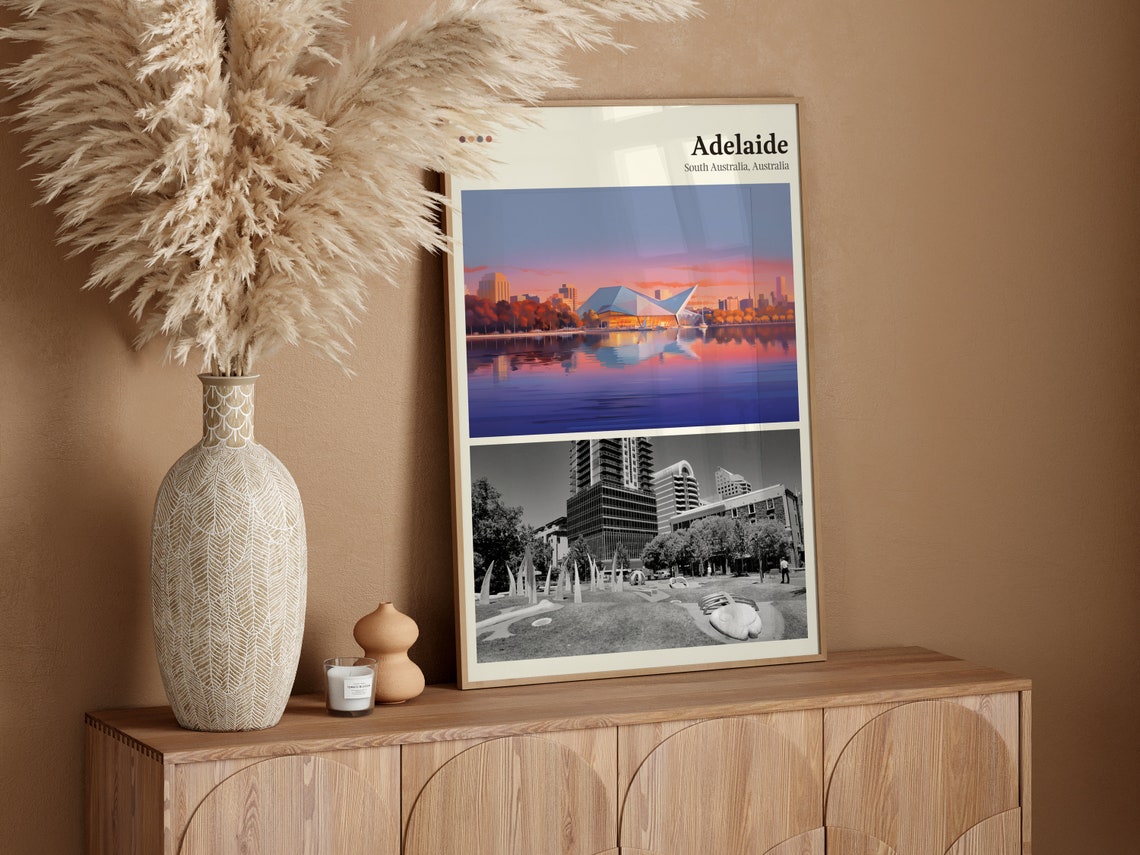 Adelaide South Australia Sunset Waterfront Diptych Travel Poster - Image 3