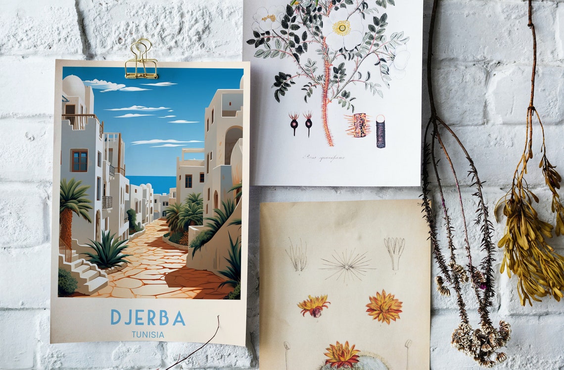 Djerba Tunisia Whitewashed Street Palms Island Retro Travel Poster - Image 4