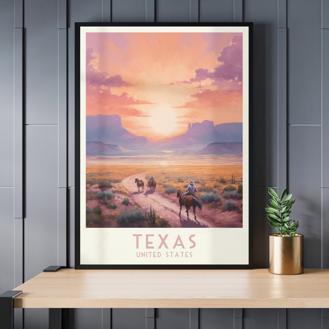 Texas Sunset Cowboys on Horseback Desert Trail Travel Poster - Image 3