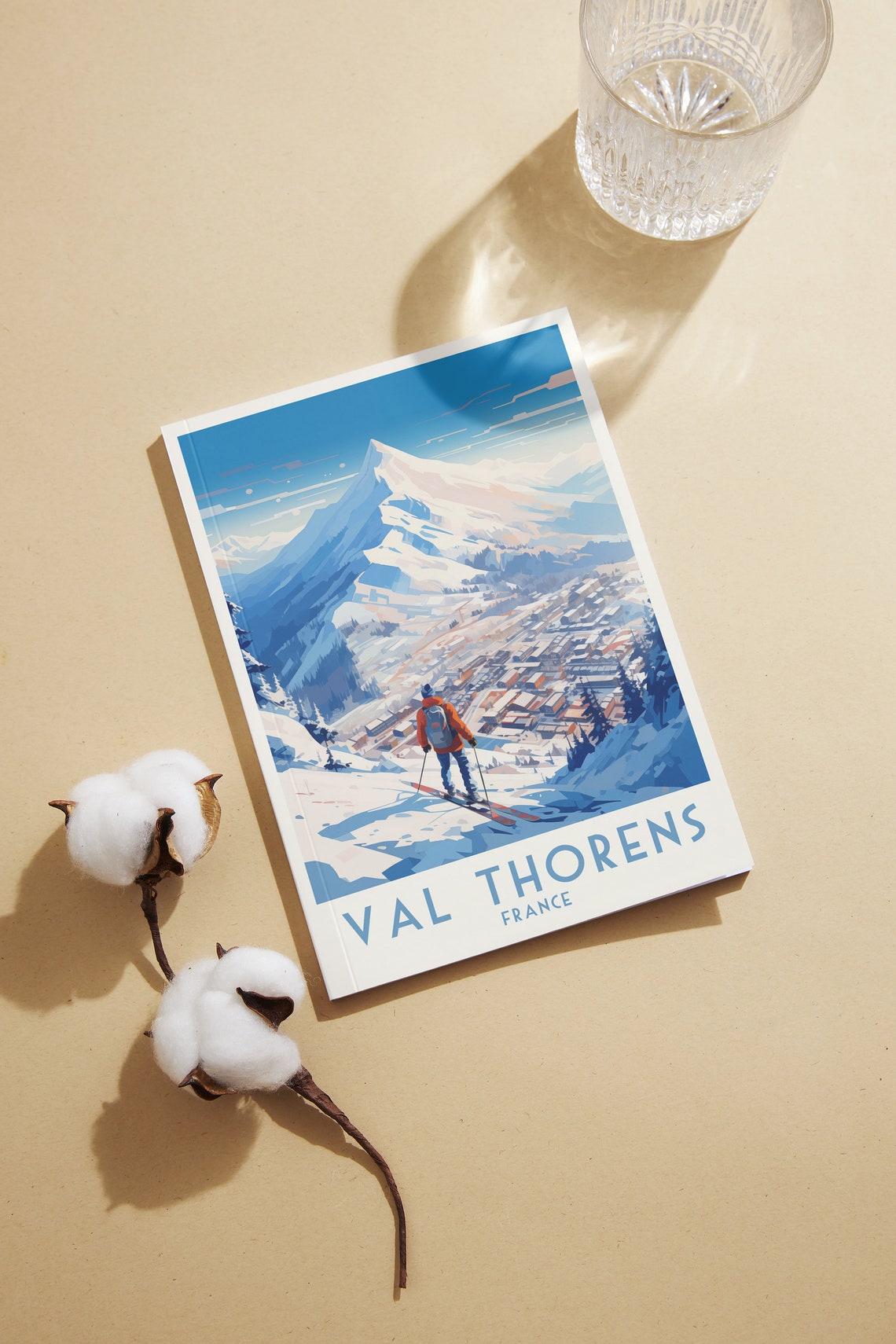 Val Thorens Skier Overlooking Snowy Alps Village France Poster - Image 2
