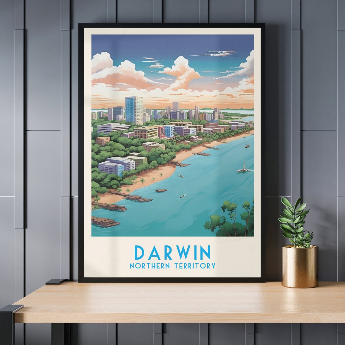 Darwin Northern Territory Tropical Harbor Skyline Aerial Poster - Image 3