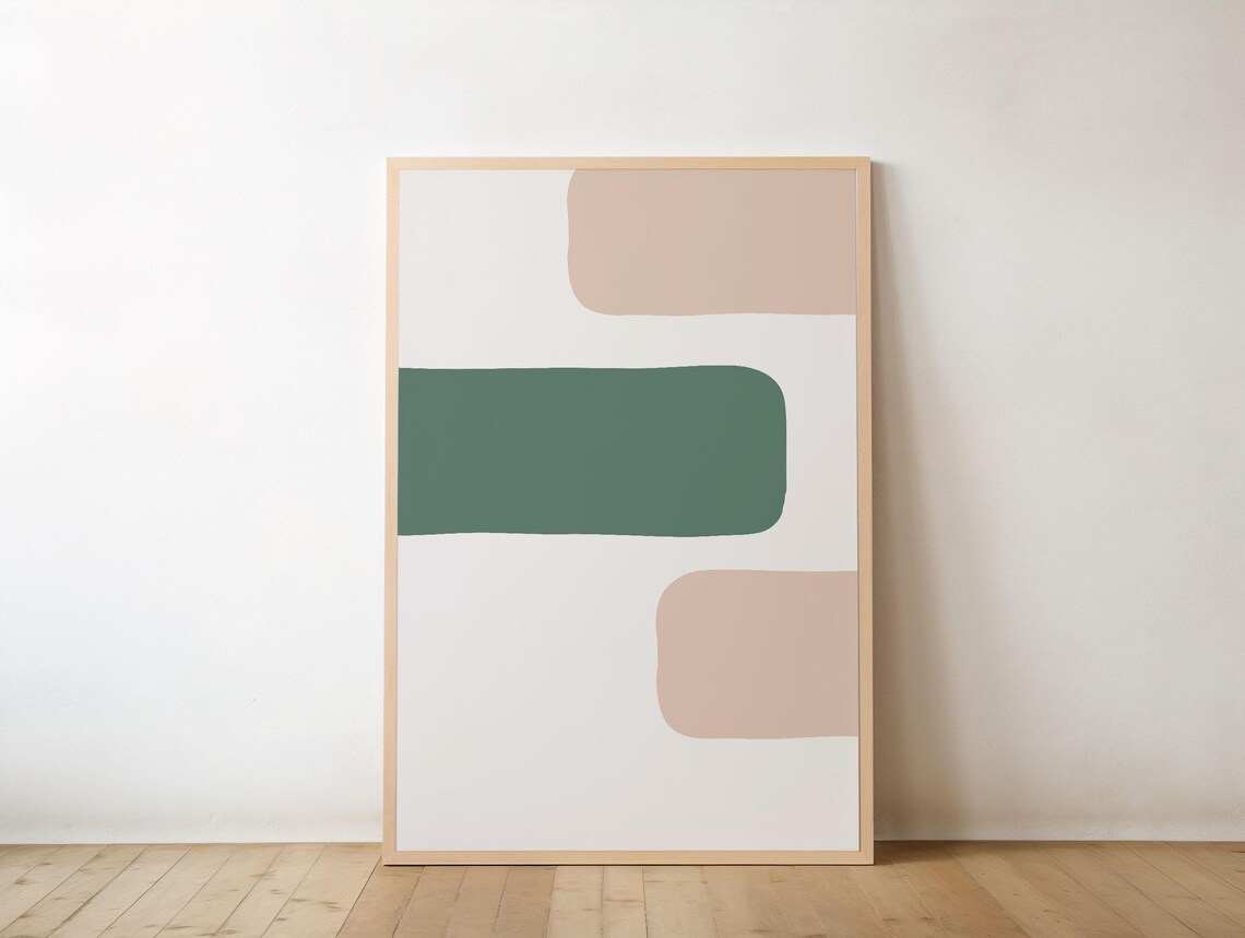 Minimalist Abstract Wall Art Boho Neutral Print Modern Geometric Poster Beige Green Shapes Mid Century Decor