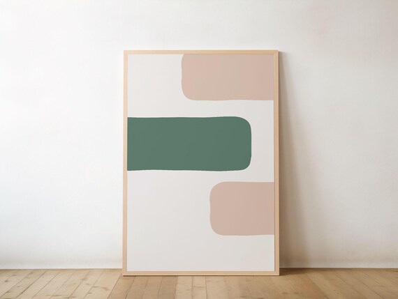 Minimalist Abstract Wall Art Boho Neutral Print Modern Geometric Poster Beige Green Shapes Mid Century Decor
