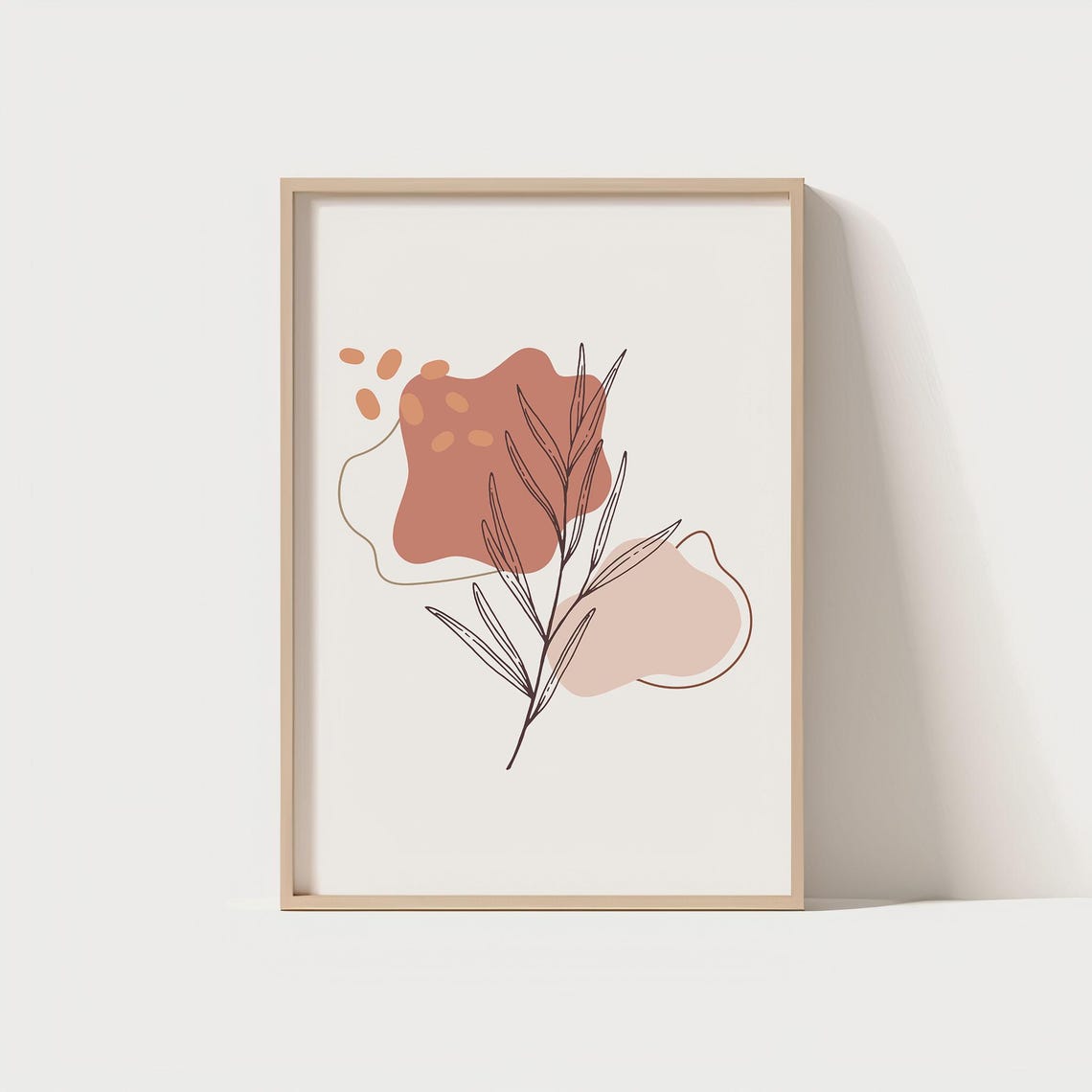 Boho Botanical Line Leaf Art With Terracotta Shapes Minimalist Poster