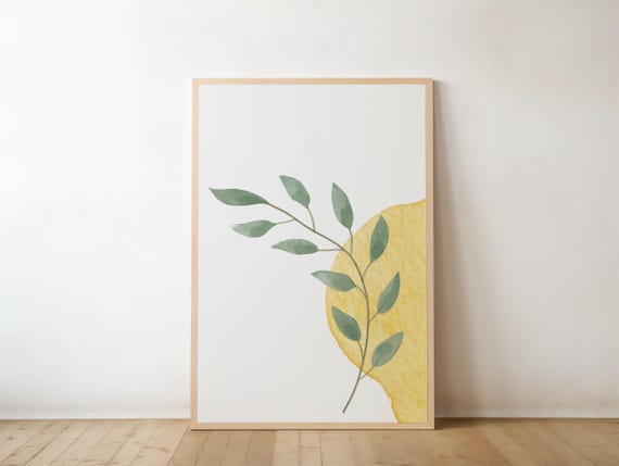 Minimalist Botanical Wall Art Yellow Watercolor Leaf Poster Modern Plant Print Home Decor