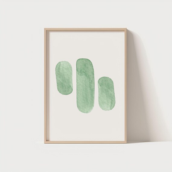 Minimalist Green Watercolor Abstract Wall Art Print Scandinavian Neutral Decor Modern Boho Botanical Poster