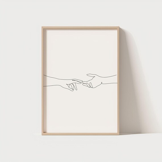 Minimalist One Line Drawing Hands Reaching Wall Art Modern Abstract Love Print Couple Hand Poster Neutral
