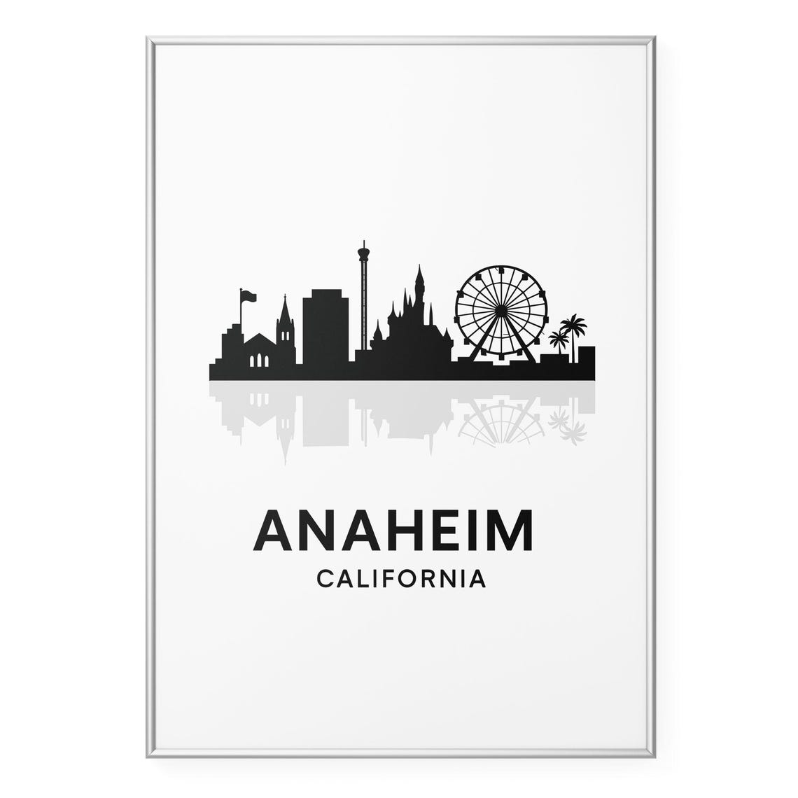 Anaheim California Skyline Ferris Wheel Castle Silhouette Poster