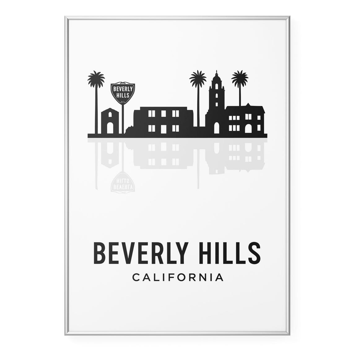 Beverly Hills California Minimalist Skyline Silhouette Art Poster