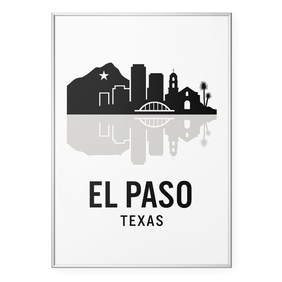 El Paso Texas Mountain Star Silhouette Skyline Reflection Poster