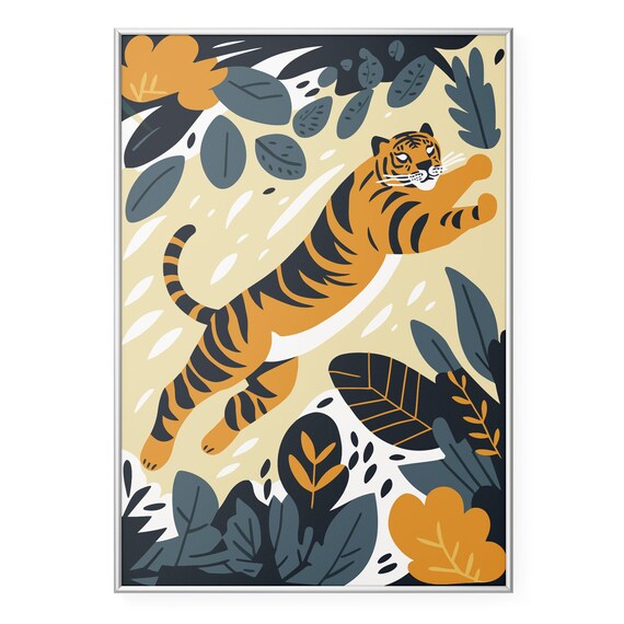 Tiger Jungle Wall Art Print Safari Animal Poster Modern Wildlife Illustration Bold Artwork Kids Room Or Nursery Decor