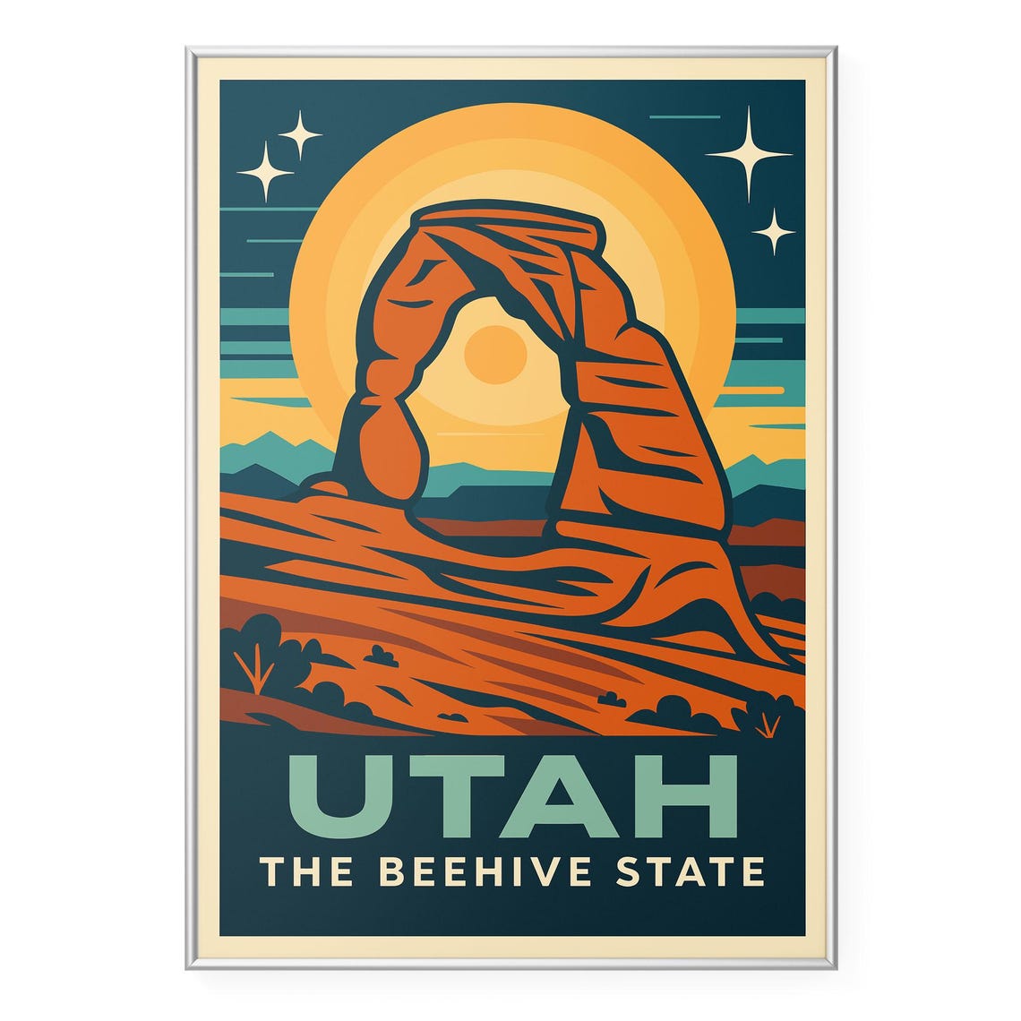 Utah The Beehive State Delicate Arch Starry Night Travel Poster