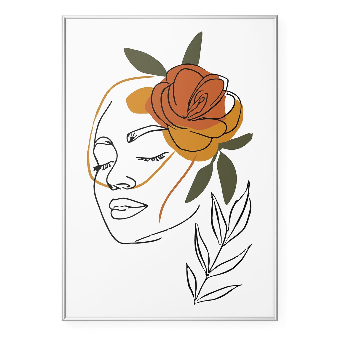 Neutral Line Art Print Modern Boho Woman Illustration Abstract Botanical Wall Decor Home Scandivinian