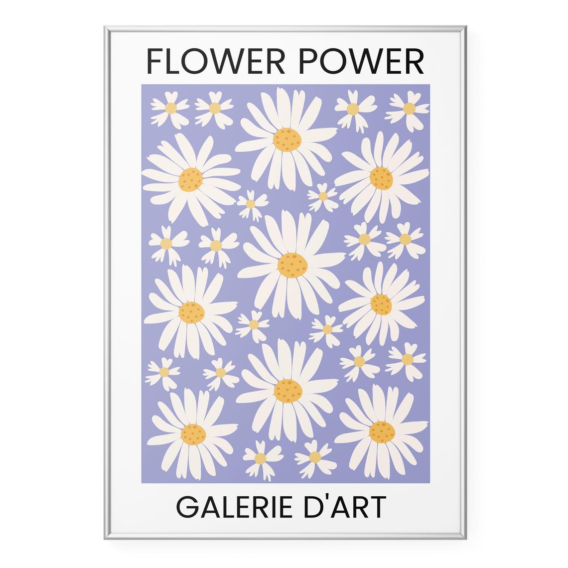 Flower Power White Daisies on Lavender Retro Galerie Art Poster