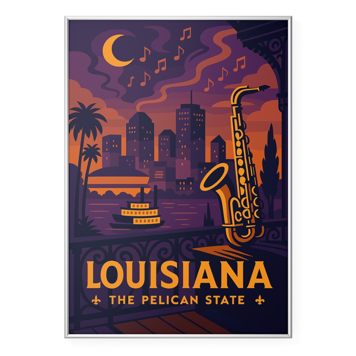 Louisiana The Pelican State New Orleans Jazz Night Vintage Poster