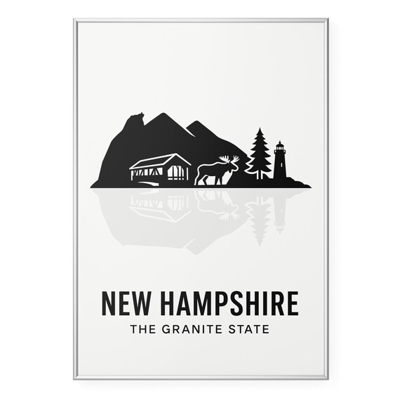 New Hampshire Granite State Moose Mountain Silhouette Minimalist Poster