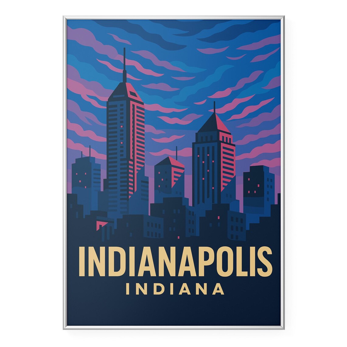 Indianapolis Indiana Night Skyline Retro Vintage Style Travel Poster
