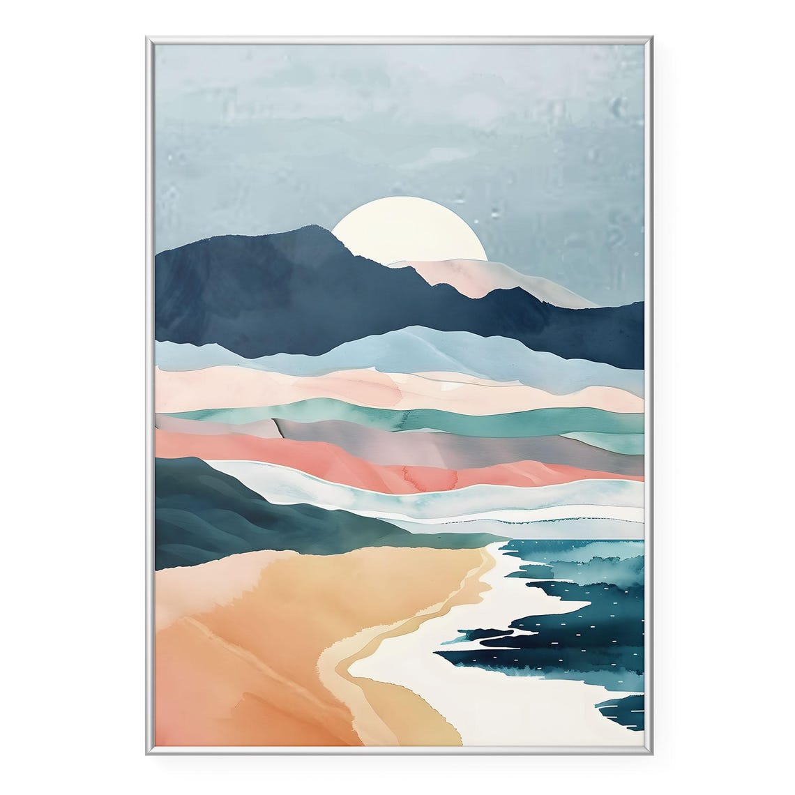 Abstract Coastal Sunset In Layers Watercolor Landscape Poster