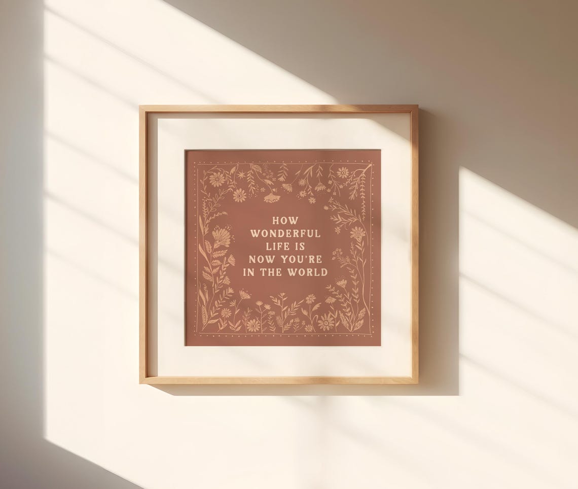How Wonderful Life Is Now Youre In The World Nursery Print Flower Wall Art Girls Room Scandinavian Folk Floral Artwork Muted Dusty Rose - Image 2