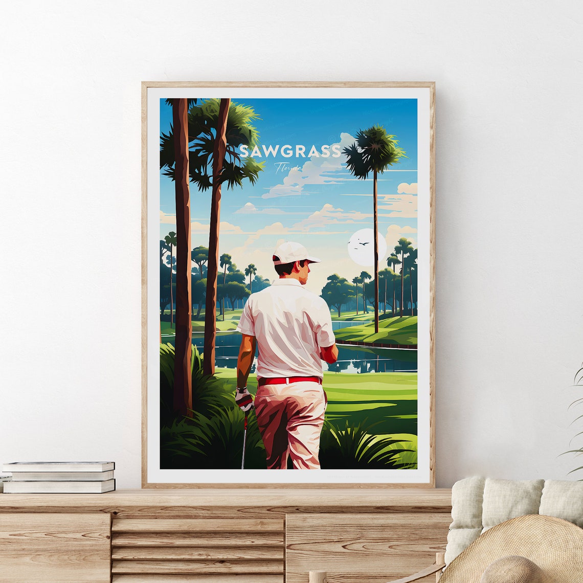 Sawgrass Florida Golf Course Palms Golfer Fairway Travel Poster - Image 2