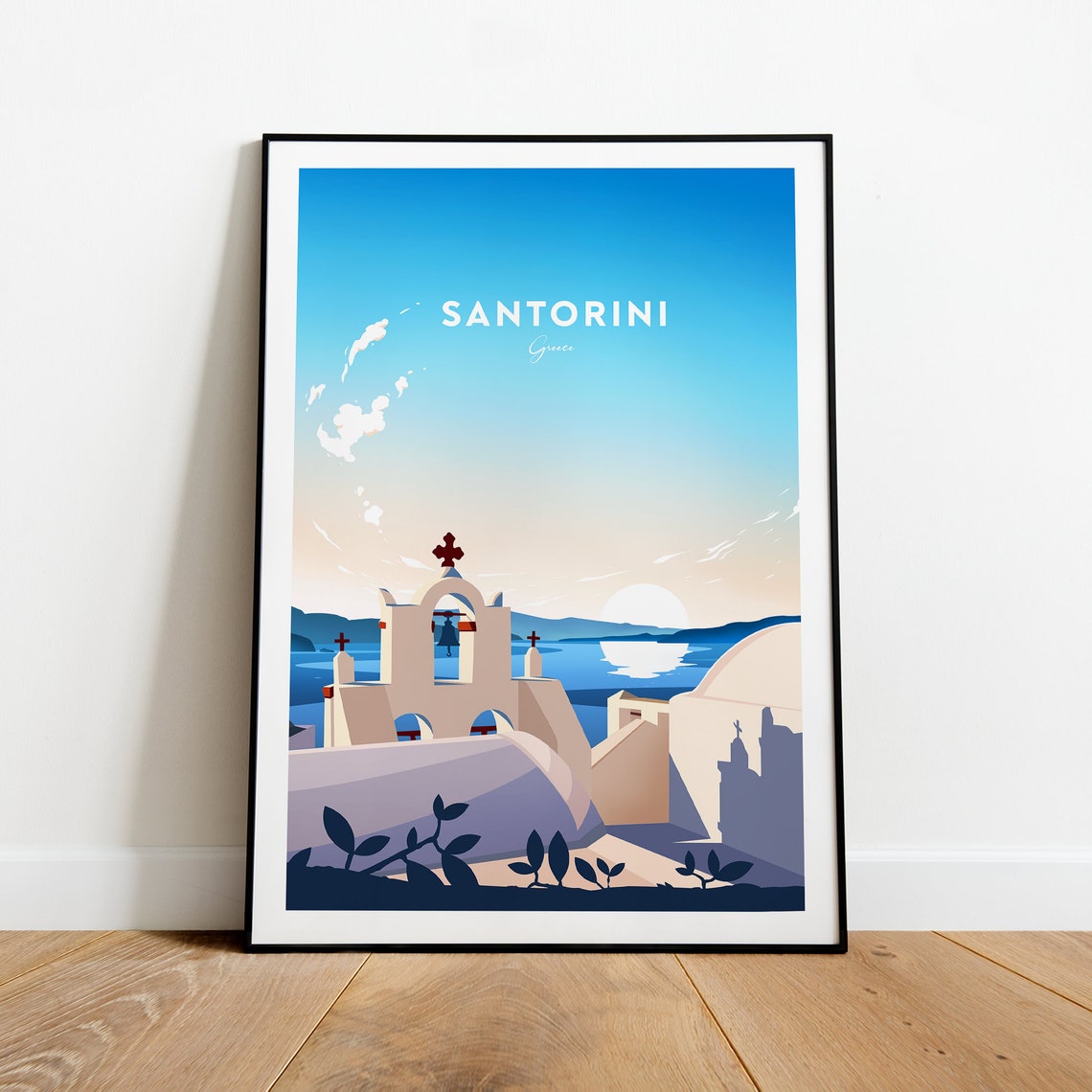 Santorini Greece White Church Caldera View Sunset Travel Poster - Image 2