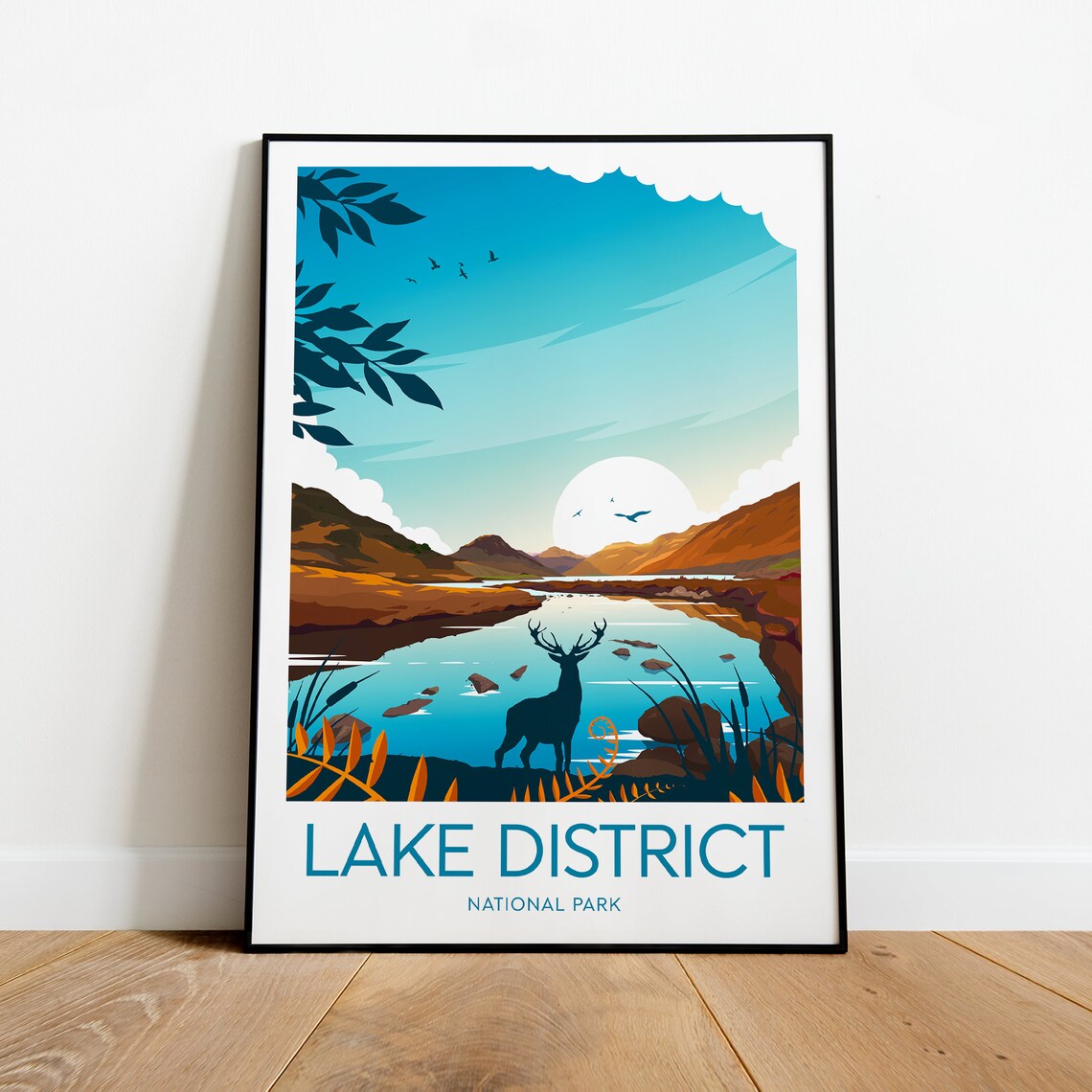 Lake District National Park Stag Lake Fells Moon Scenic Travel Poster