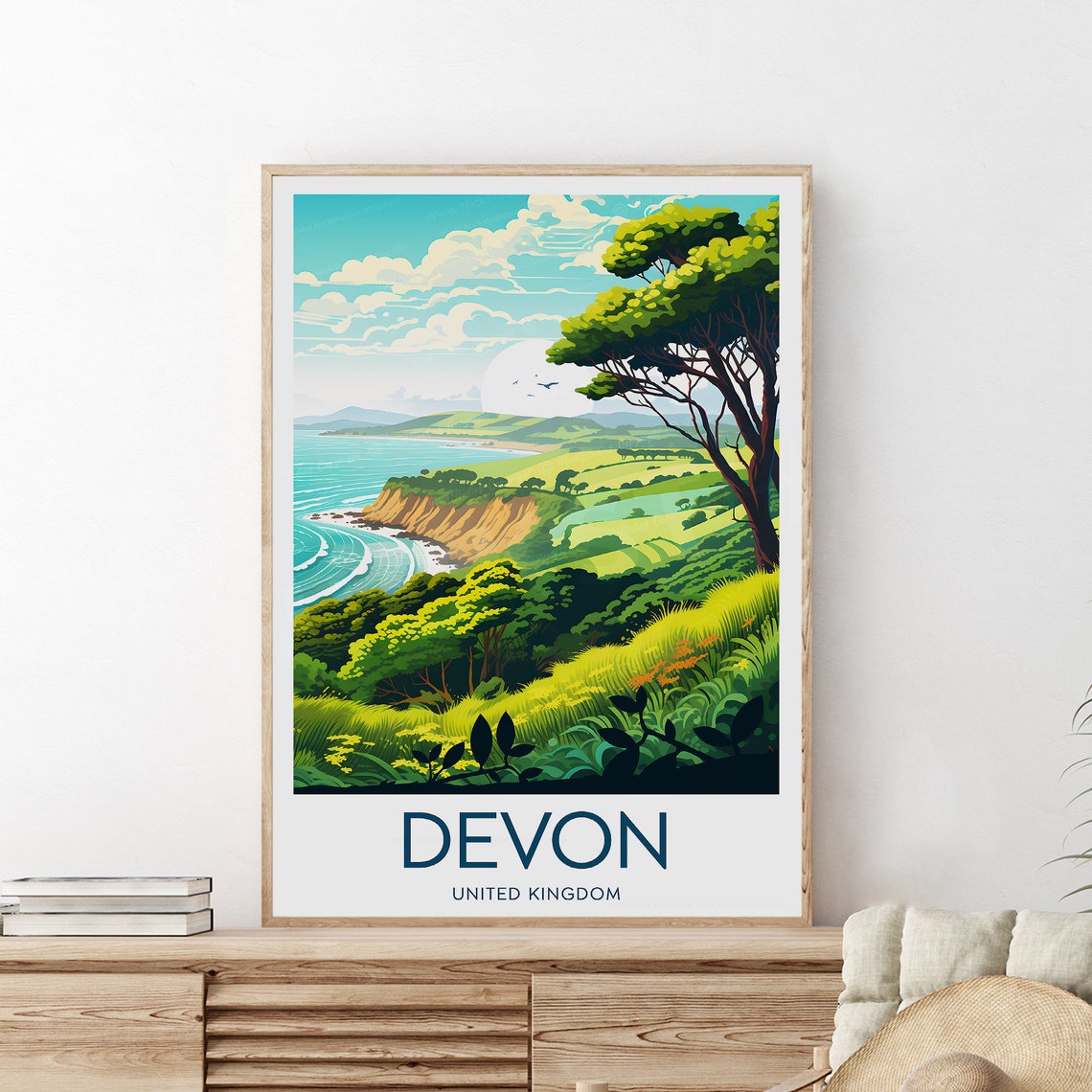 Devon United Kingdom Lush Green Coastal Cliffs and Sea Poster - Image 2
