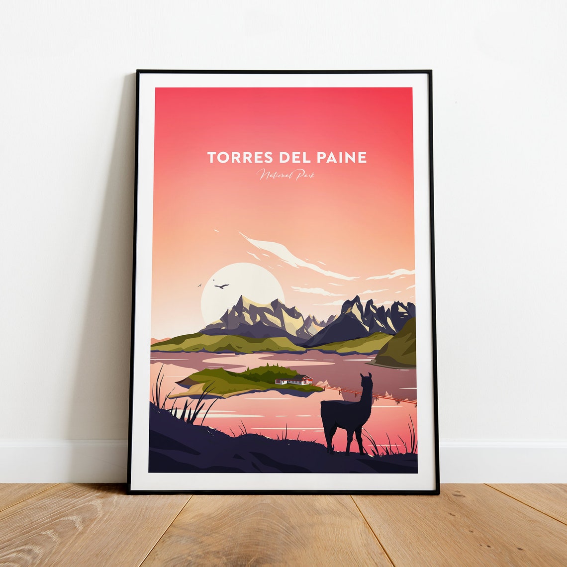 Torres del Paine National Park Patagonia Sunset Travel Poster