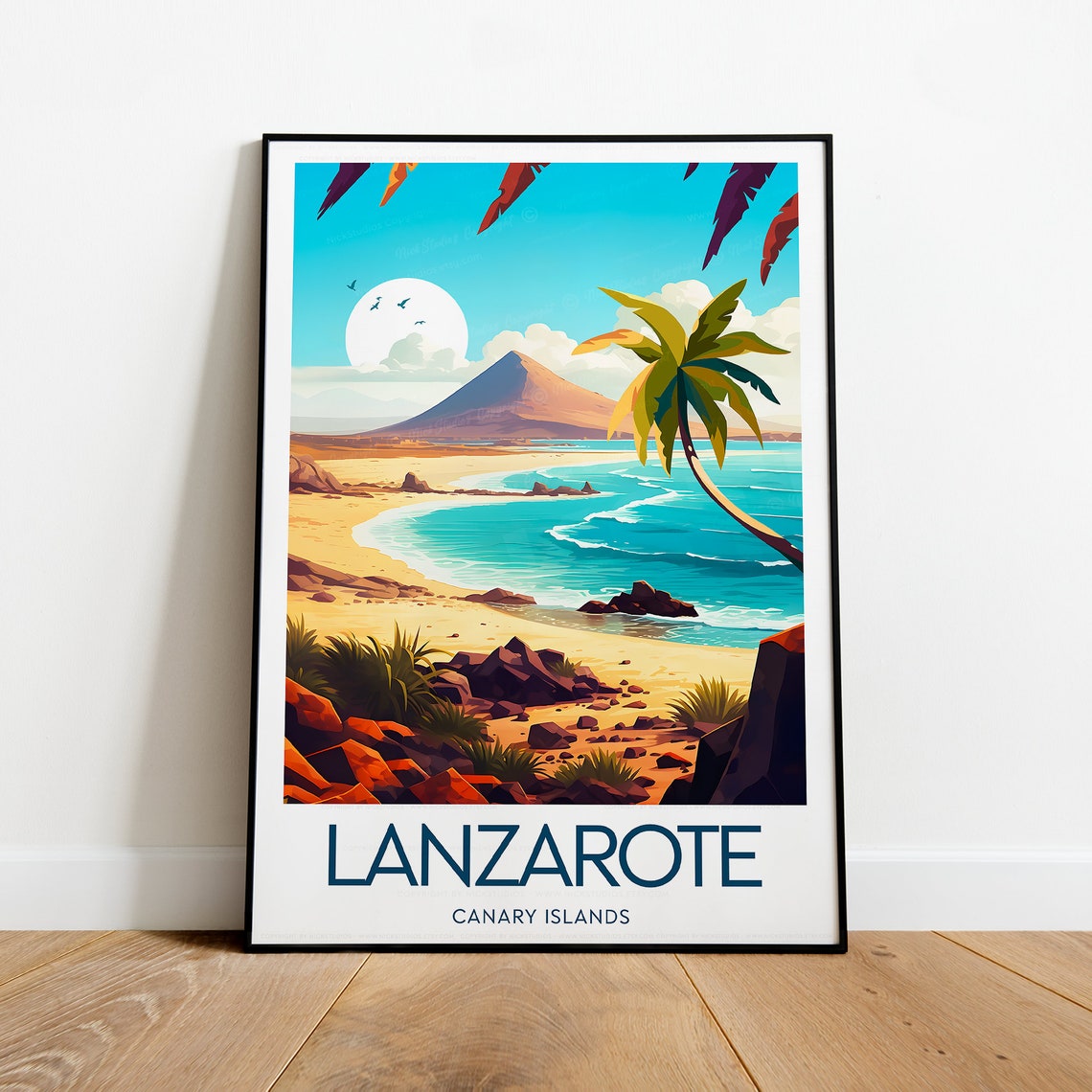 Lanzarote Canary Islands Volcanic Beach Palm Paradise Poster - Image 2