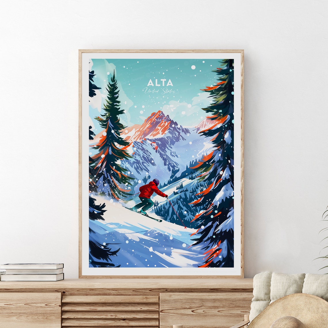 Alta Utah Ski Slopes Powder Snow Wasatch Mountains Skier Poster