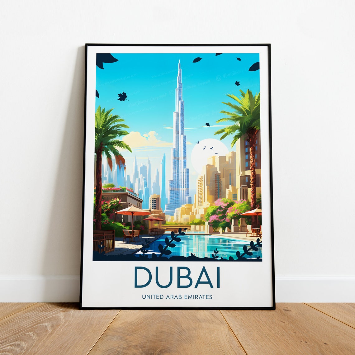 Dubai United Arab Emirates Burj Khalifa Skyline Travel Poster