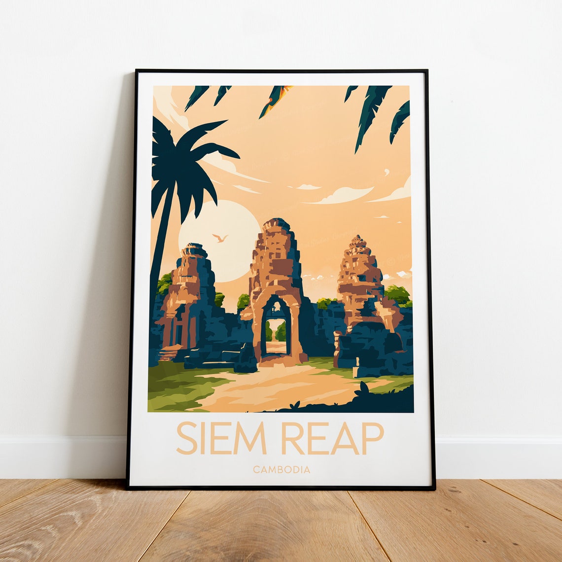 Siem Reap Ancient Angkor Thom Gate Sunset Palms Cambodia Poster