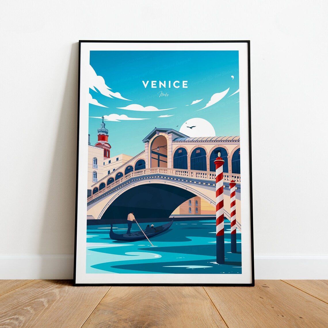 Venice Italy Grand Canal Rialto Bridge Gondola Travel Poster