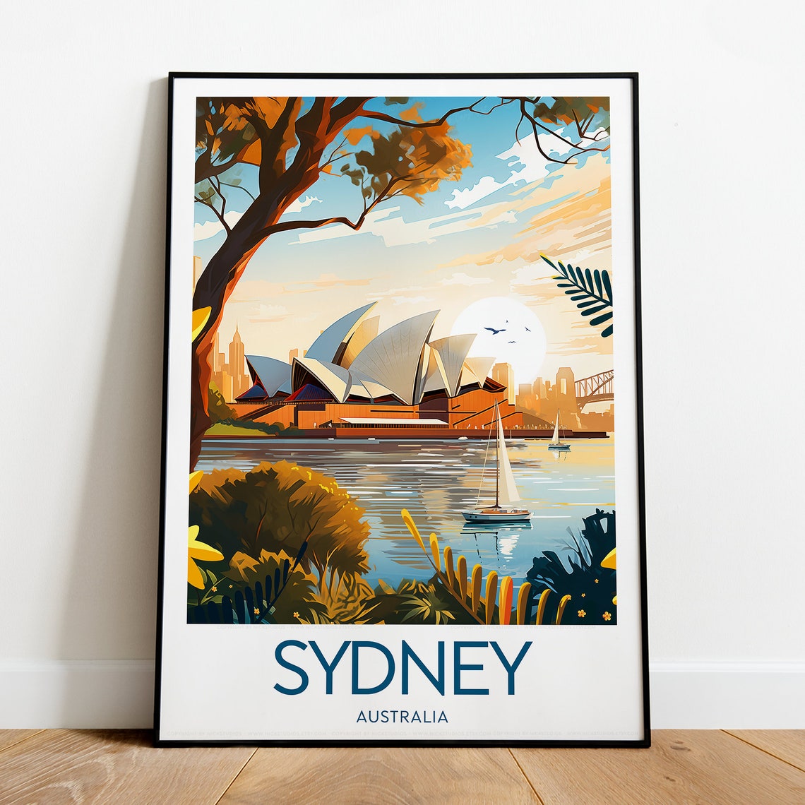 Sydney Opera House Golden Sunset Harbour Skyline Travel Poster