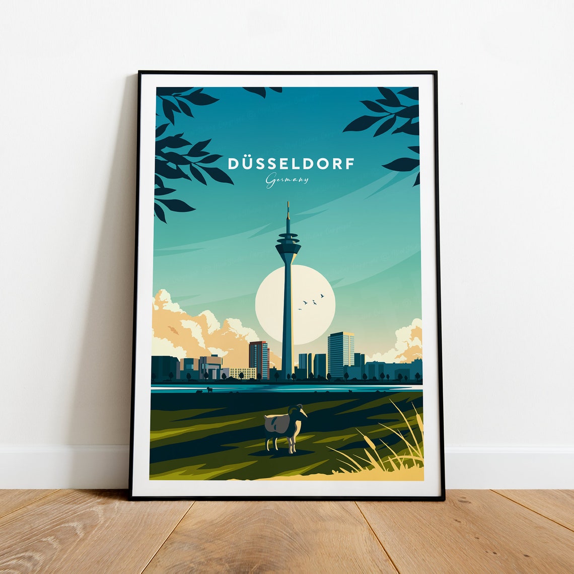 Düsseldorf Rheinturm River Skyline in Evening Light Germany Poster