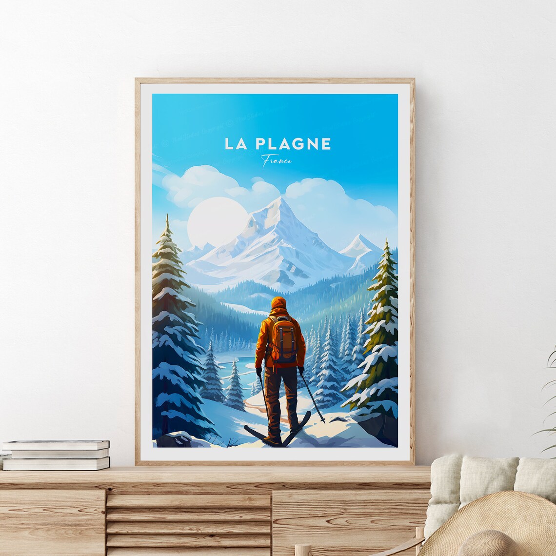 La Plagne France Skier Snowy Alpine Peak Pine Forest Winter Poster - Image 2