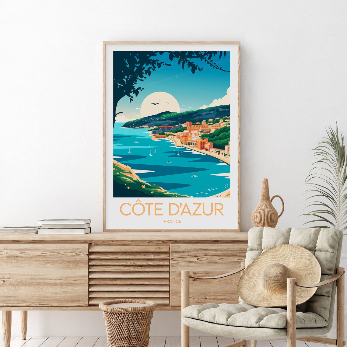 Cote dAzur France Riviera Moonlit Bay Vintage Coastal Travel Poster - Image 2