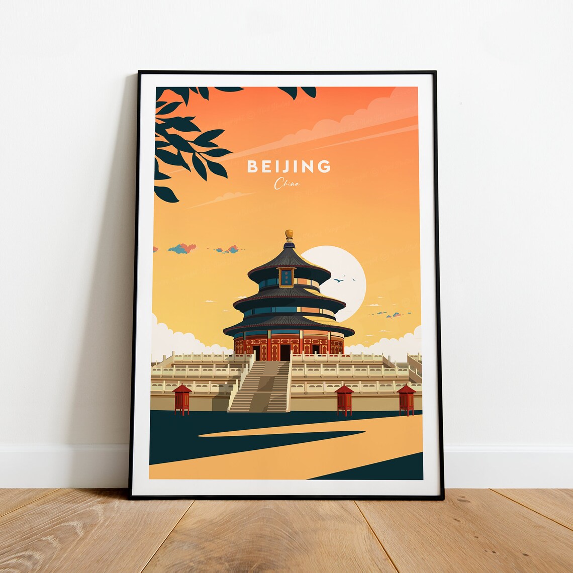 Beijing China Temple of Heaven Sunset Golden Glow Travel Poster