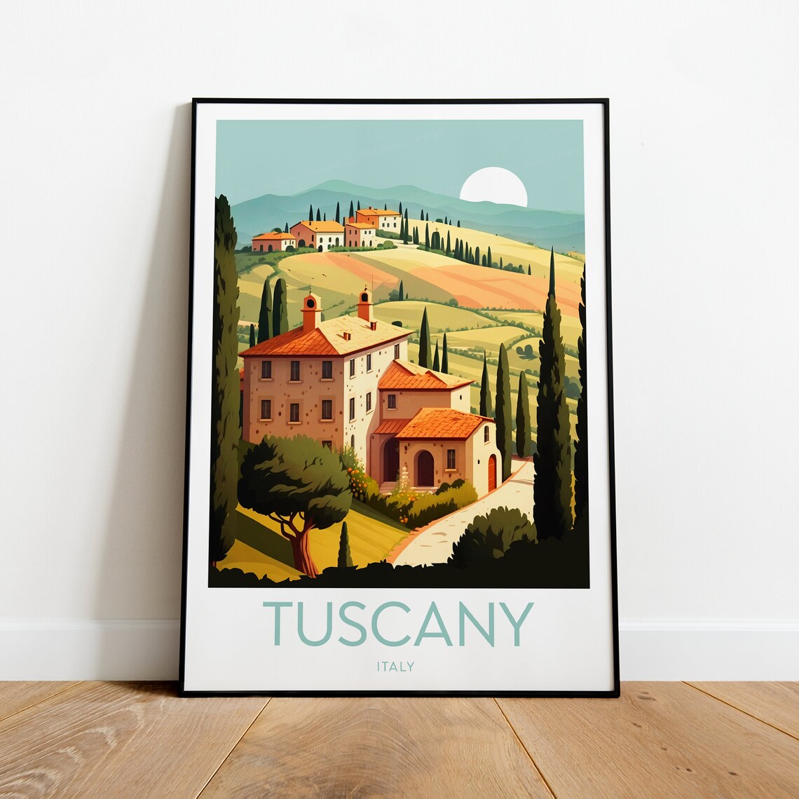 Tuscany Italy Cypress Hills Villa Sunset Vintage Travel Poster - Image 2