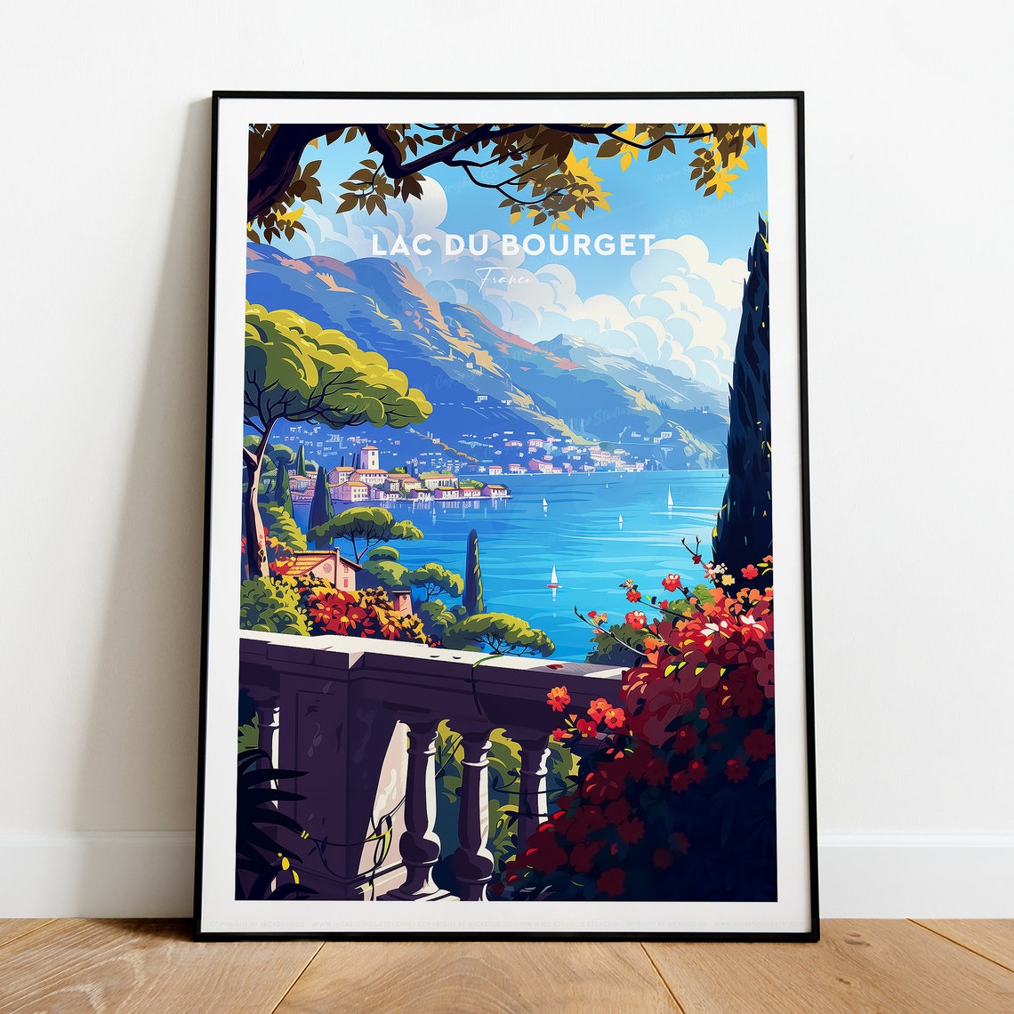 Lac Du Bourget France Lakeside Mountains Terrace Travel Poster - Image 2