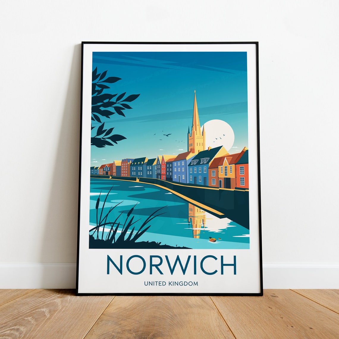 Norwich United Kingdom Riverside Cathedral Spire Night Poster - Image 2