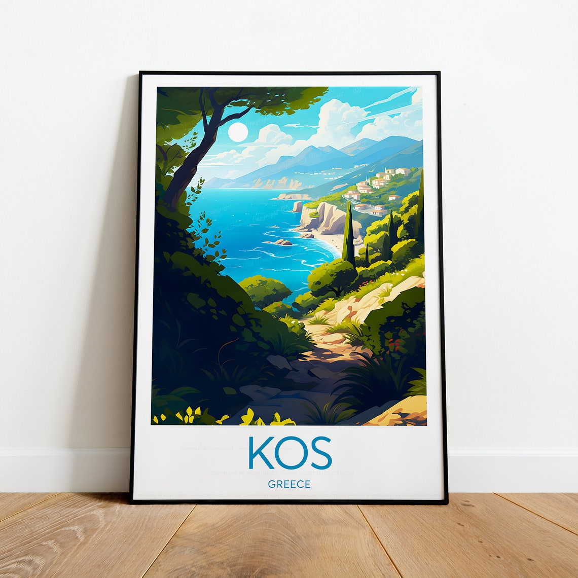 Kos Greece Cliffside Path Turquoise Coastline Scenic Travel Poster - Image 2