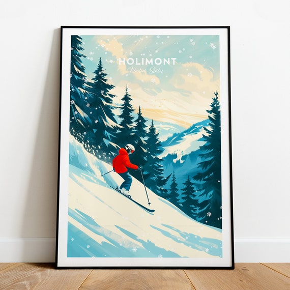 Holimont Traditional Travel Print United States Holimont Ski Poster Snowboarder Poster Holimont Mountains Wall Art Ski Art