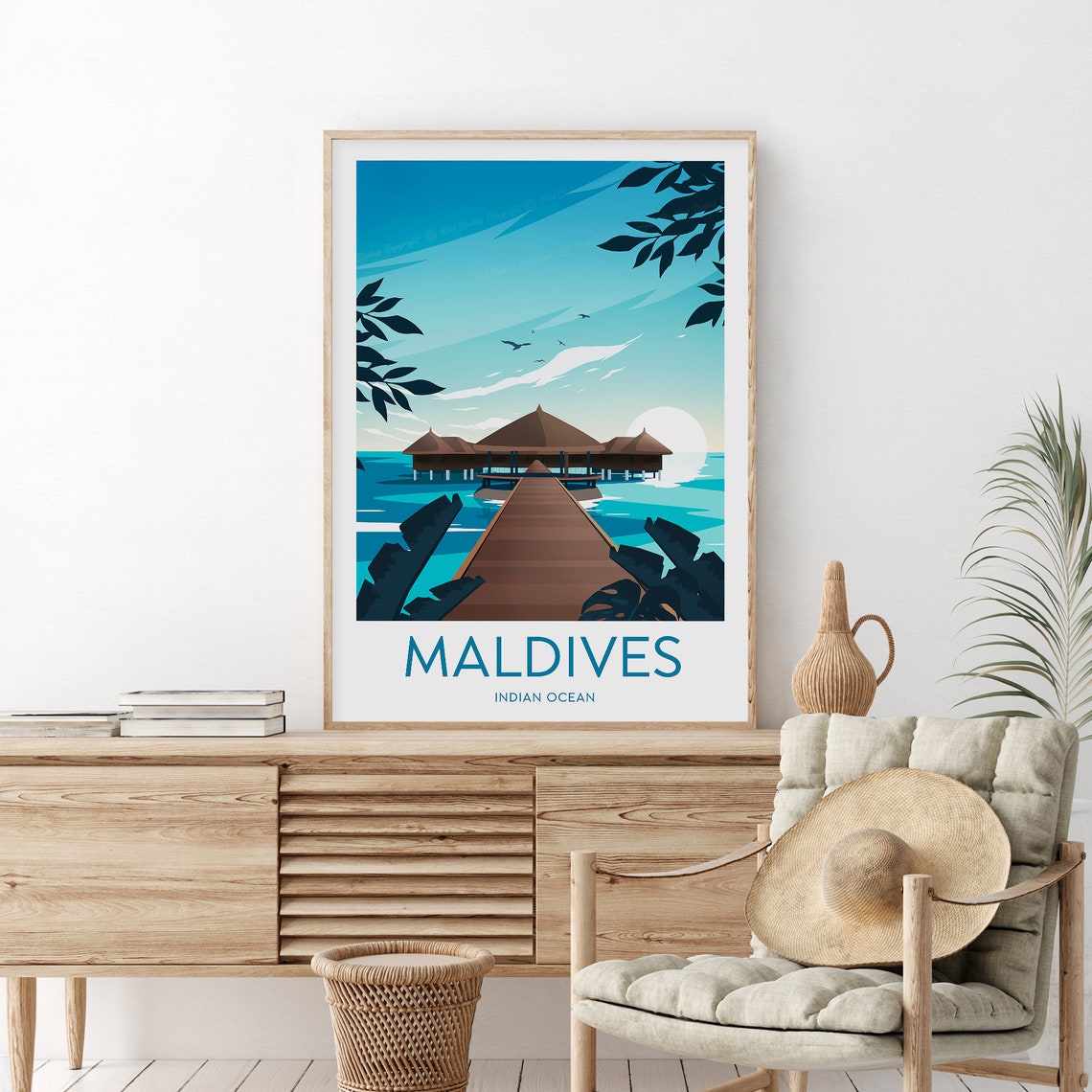 Maldives Overwater Villa Jetty at Sunset Indian Ocean Poster - Image 2