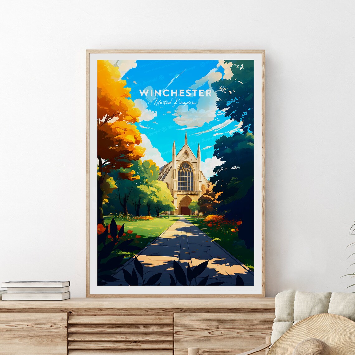 Winchester United Kingdom Cathedral Golden Autumn Garden Poster - Image 2
