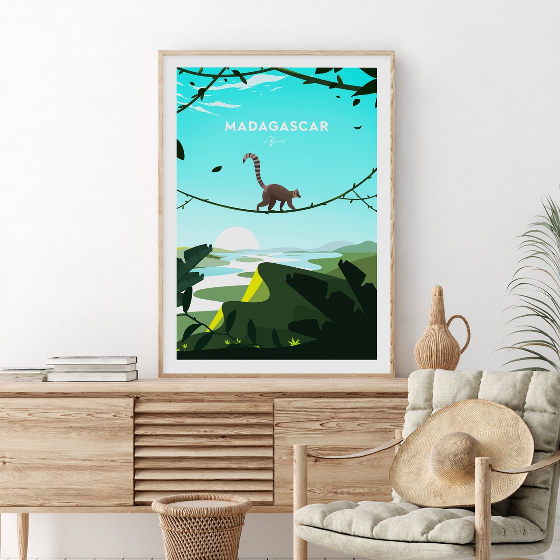 Madagascar Africa Lemur In Jungle Canopy Exotic Travel Poster